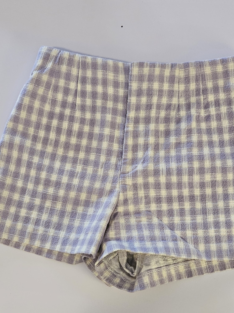 Zara High-Waist Lavender Gingham Shorts